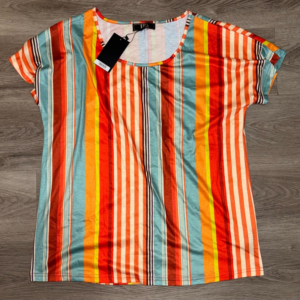 Lucky & Blessed Colorful Striped Short Sleeve Top